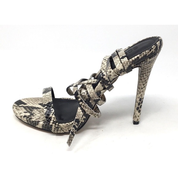 Schutz Cloe Women's Size 5.5 B Natural Snake-Printed Leather Sandals Shoes - Picture 5 of 7